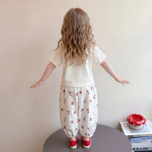 Girls Off White Mushroom Graphic T-Shirt With Balloon Pants Sets Sets