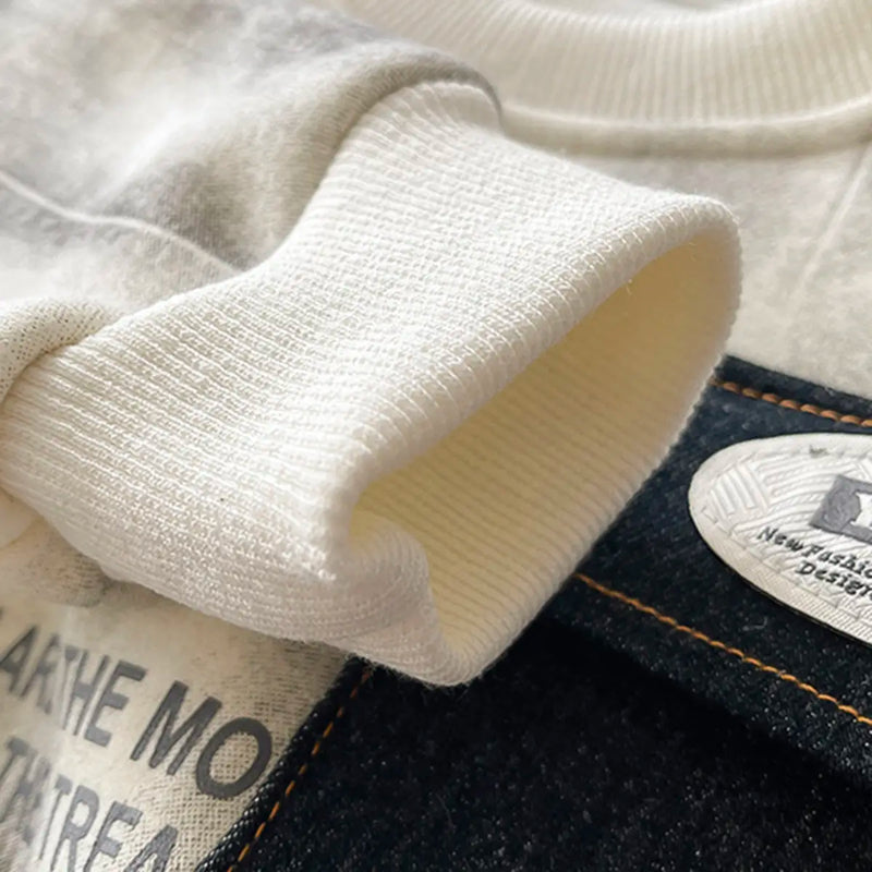 Boys White Typographic Regular Sweatshirt With Denim Trouser Sets 2 pc. Sets