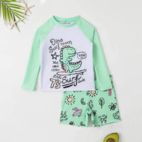 Boys Mint Green Alphanumeric Print T-Shirt With Shorts Swimwear Sets Beachwear Green 3-4 Y