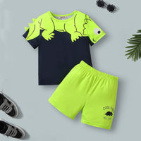 Boys Green Dinosaur Printed T-Shirt With Short Set 2 pc. Sets Green 3-4 Y