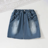 Girls Sky Blue Textured One Shoulder Top With Denim Skirt Sets Sets