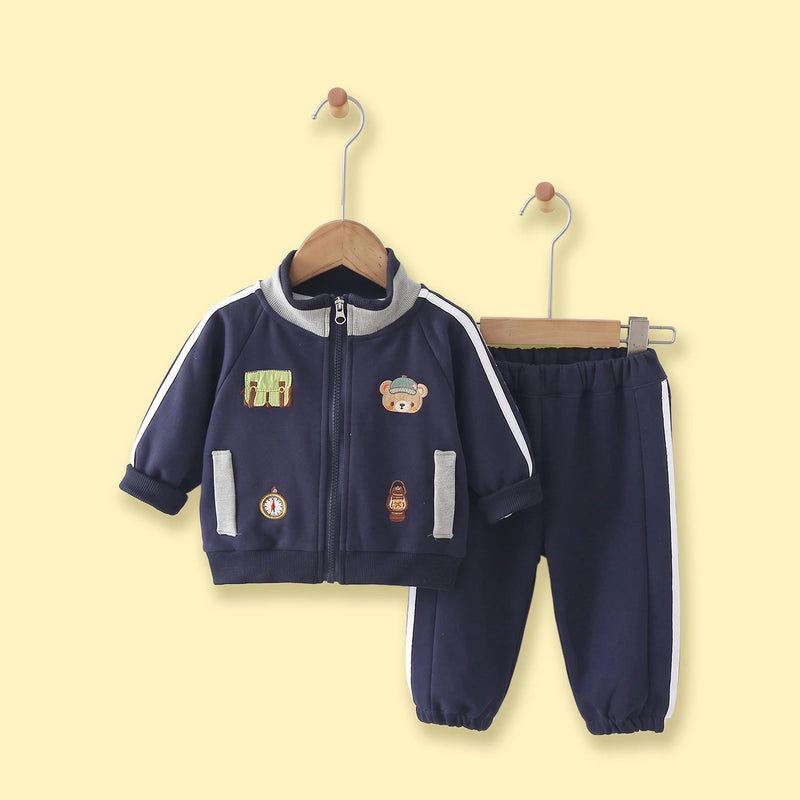 Boys Navy Blue Graphic Embroidered Jacket & Jogger Sets Sets Navy Blue 1-2 Y