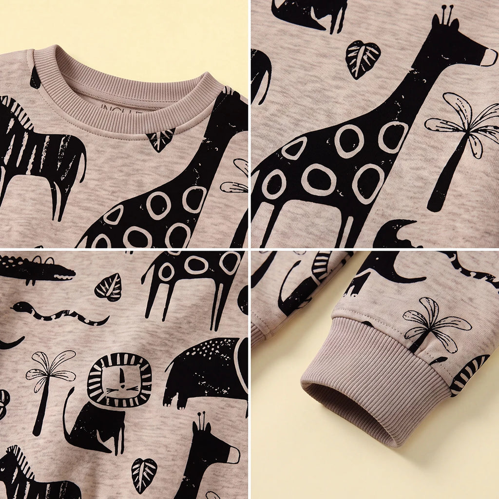Boys Beige Animal Print Long Sleeve Sweatshirt Sweatshirts & Hoodies