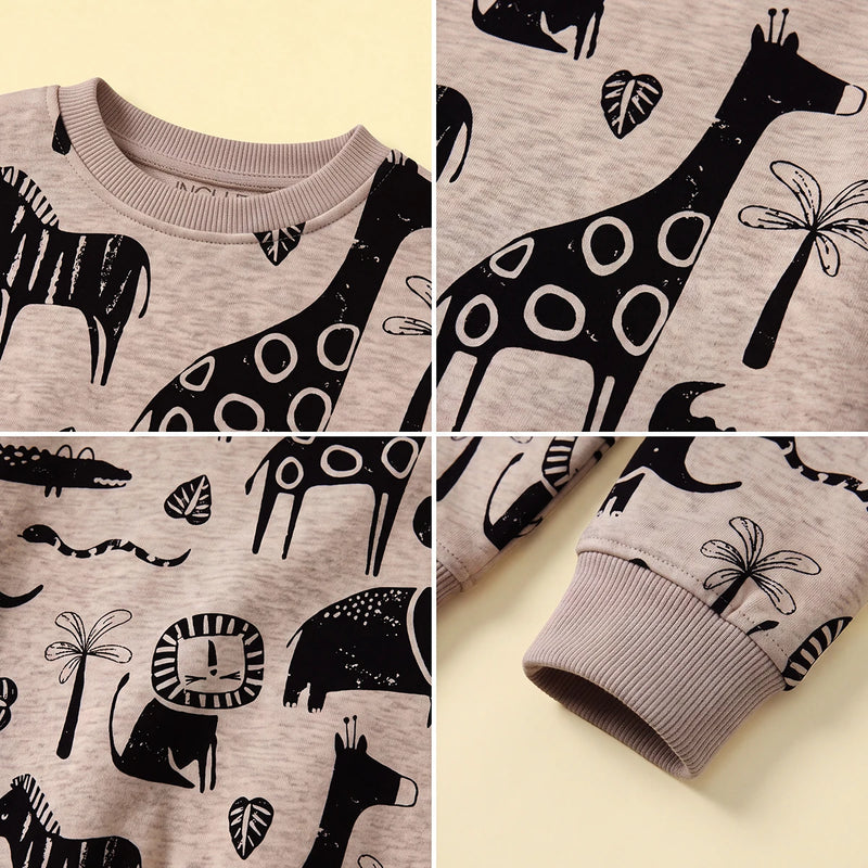 Boys Beige Animal Print Long Sleeve Sweatshirt Sweatshirts & Hoodies