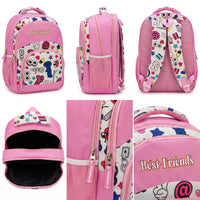 Girls Pink Emoji Print Polyester School Backpack Trending Accessories