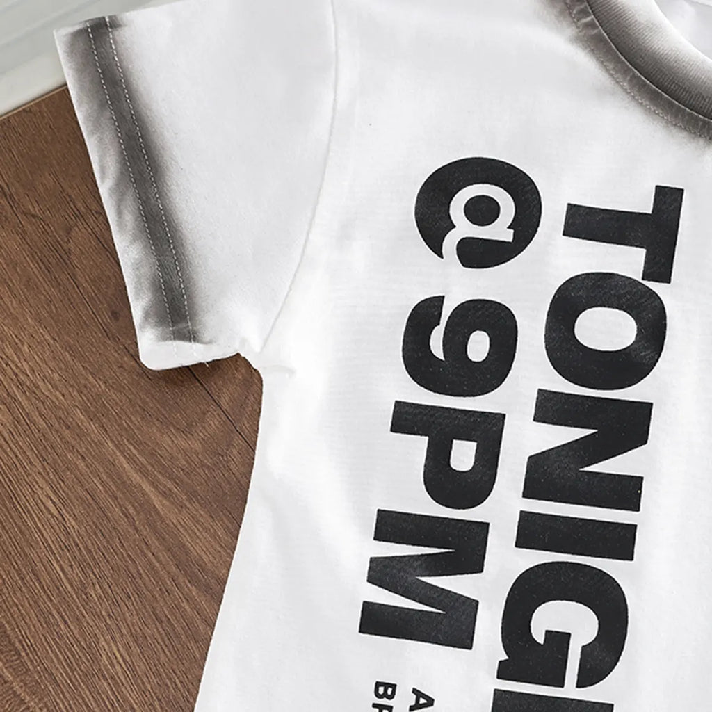 Boys White Typographic Print T-Shirt With Denim Shorts Set Sets