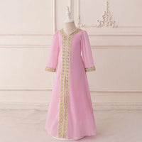 Girls Pink Embroidered A-Line Maxi Dress With V-neckline Casual Dresses