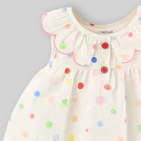 Girls Off White Polka Dot Printed Ruffle Collar A-Line Dress Casual Dresses