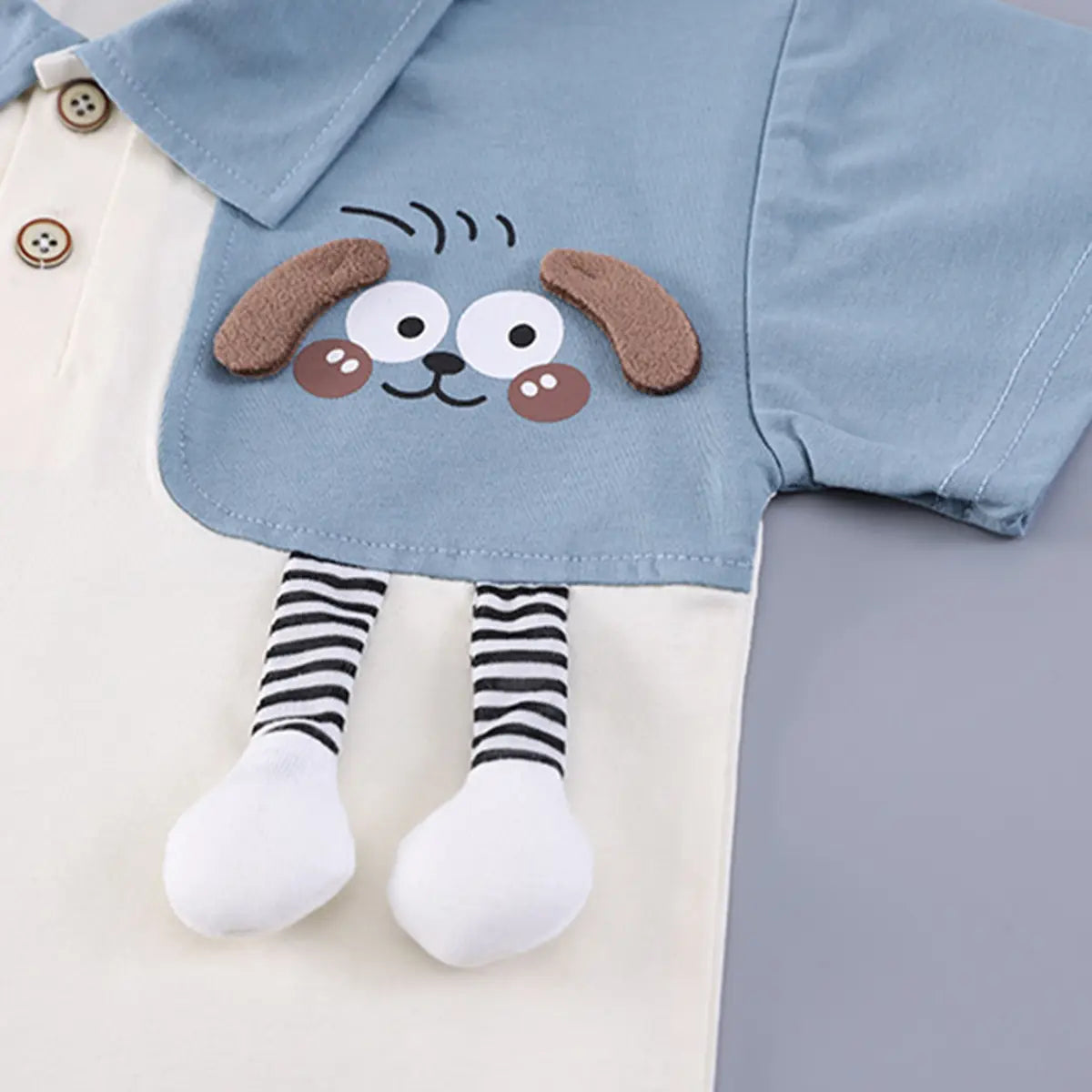 Boys Light Blue Dog Applique Short Sleeve Polo T-Shirt With Elasticated Shorts Sets 2 pc. Sets