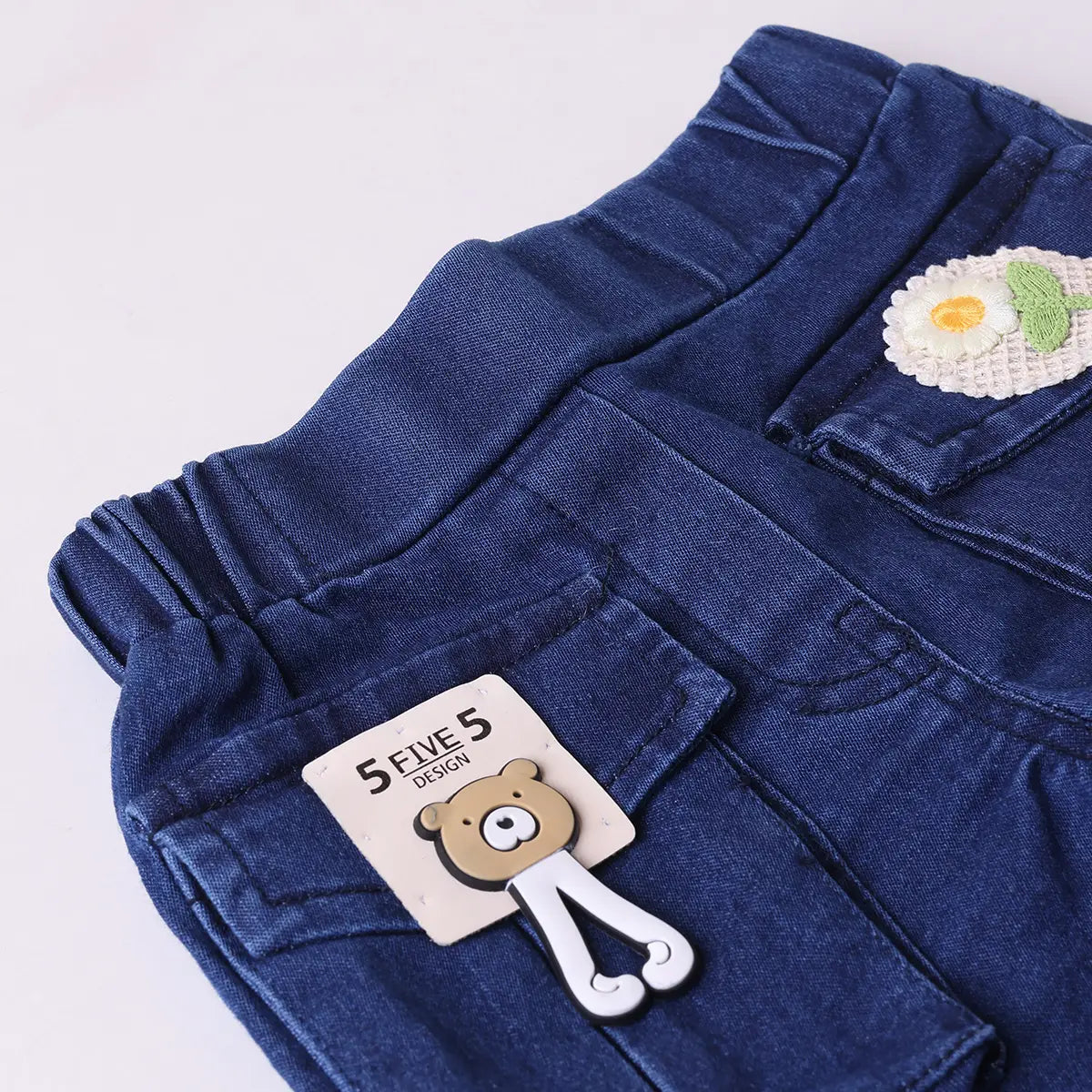 Girls Peach Embroidered Short Sleeve T-Shirt With Denim Shorts Sets 2 pc. Sets