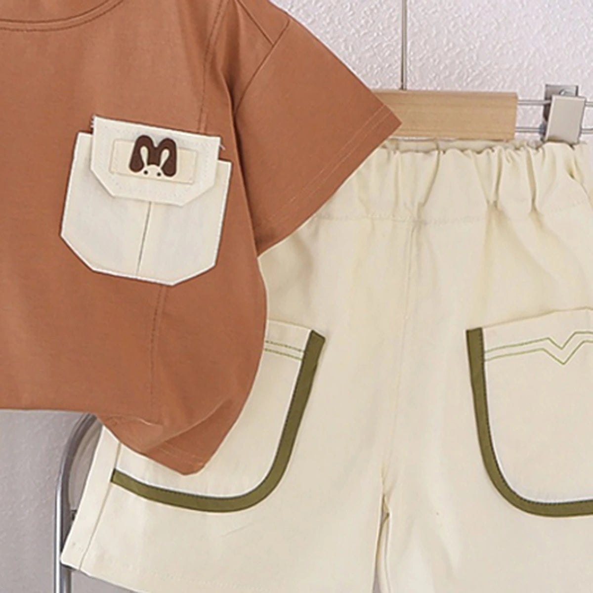 Boys Brown Solid Short Sleeves T-Shirt With Shorts Set Sets