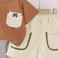 Boys Brown Solid Short Sleeves T-Shirt With Shorts Set Sets