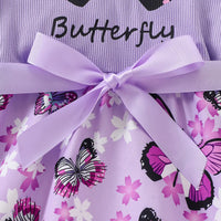 Girls Lavender Butterfly Print Flutter Sleeve Fit & Flare Dress Casual Dresses