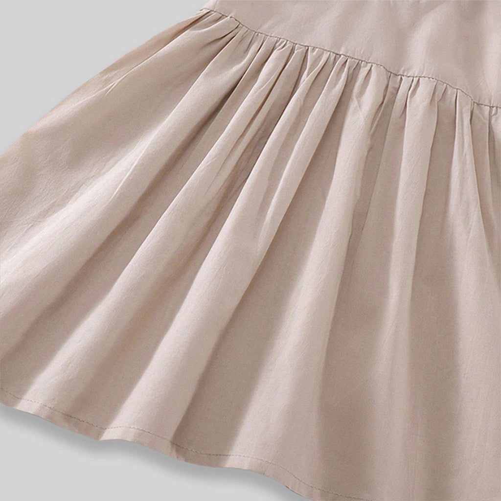 Girls Khaki Embroidered Short Sleeve Fit And Flare Dress Casual Dresses