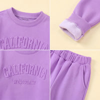 Girls Puple Typography Print Sweatshirt With Pants Set 2 pc. Sets