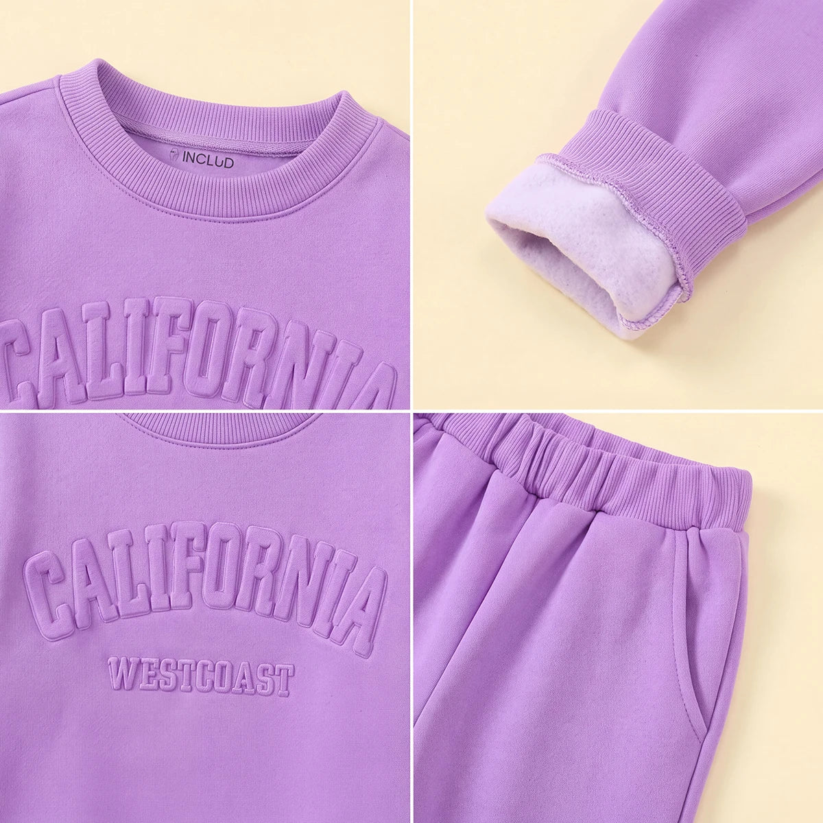 Girls Puple Typography Print Sweatshirt With Pants Set 2 pc. Sets