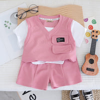 Boys Pink V-Neck Short Sleeve T-Shirt With Elasticated Shorts Set Sets