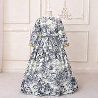Girls Blue Tropical Printed Fit & Flare Dress With Long Sleeves Casual Dresses