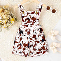 Girls Brown Animal Print Adjustable Strap Dungaree Jumpsuits Brown 1-2 Y