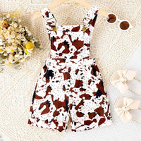 Girls Brown Animal Print Adjustable Strap Dungaree Jumpsuits Brown 1-2 Y