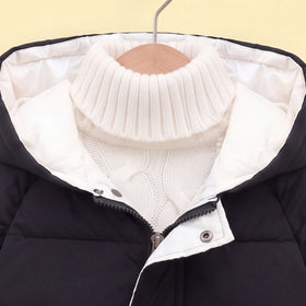 Boys Black Solid Puffer Hooded Down Jacket Coats & Jackets