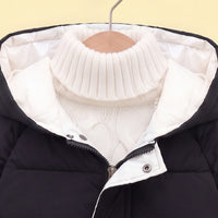Boys Black Solid Puffer Hooded Down Jacket Coats & Jackets