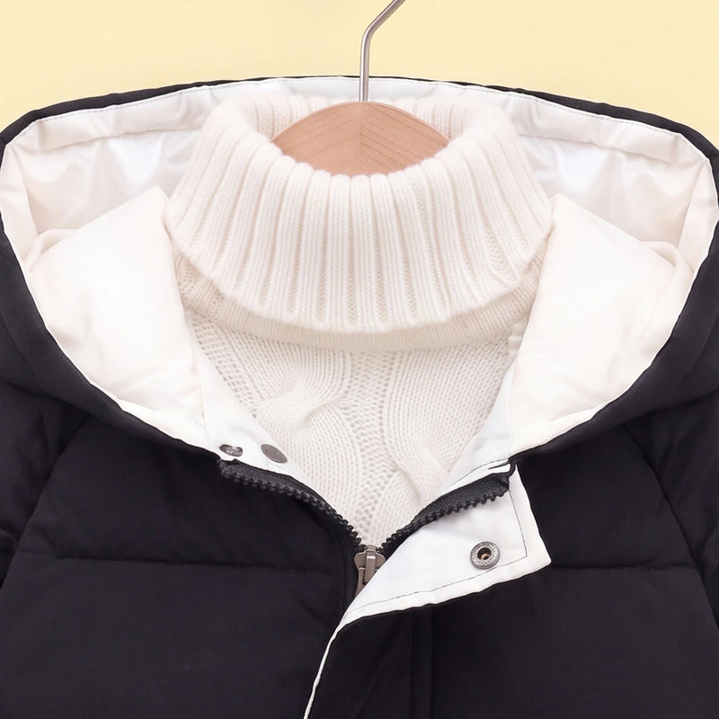 Boys Black Solid Puffer Hooded Down Jacket Coats & Jackets