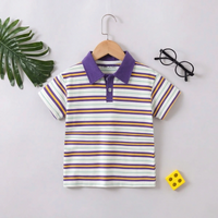 Boys Purple Striped Short Sleeve Polo T-Shirt Tshirts Purple 1-2 Y