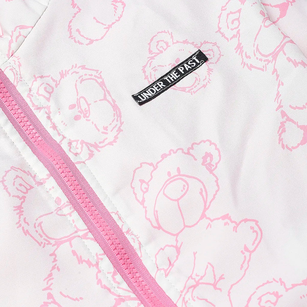 Girls Pink Bear Printed Reversible Hooded Zipper Jacket Coats & Jackets
