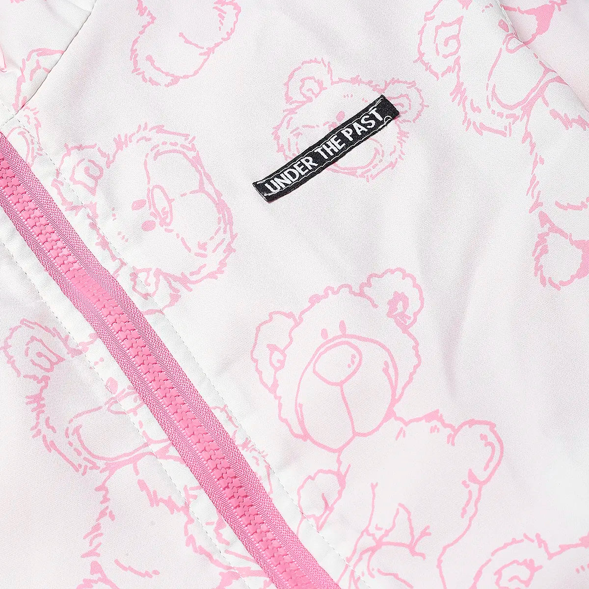 Girls Pink Bear Printed Reversible Hooded Zipper Jacket Coats & Jackets
