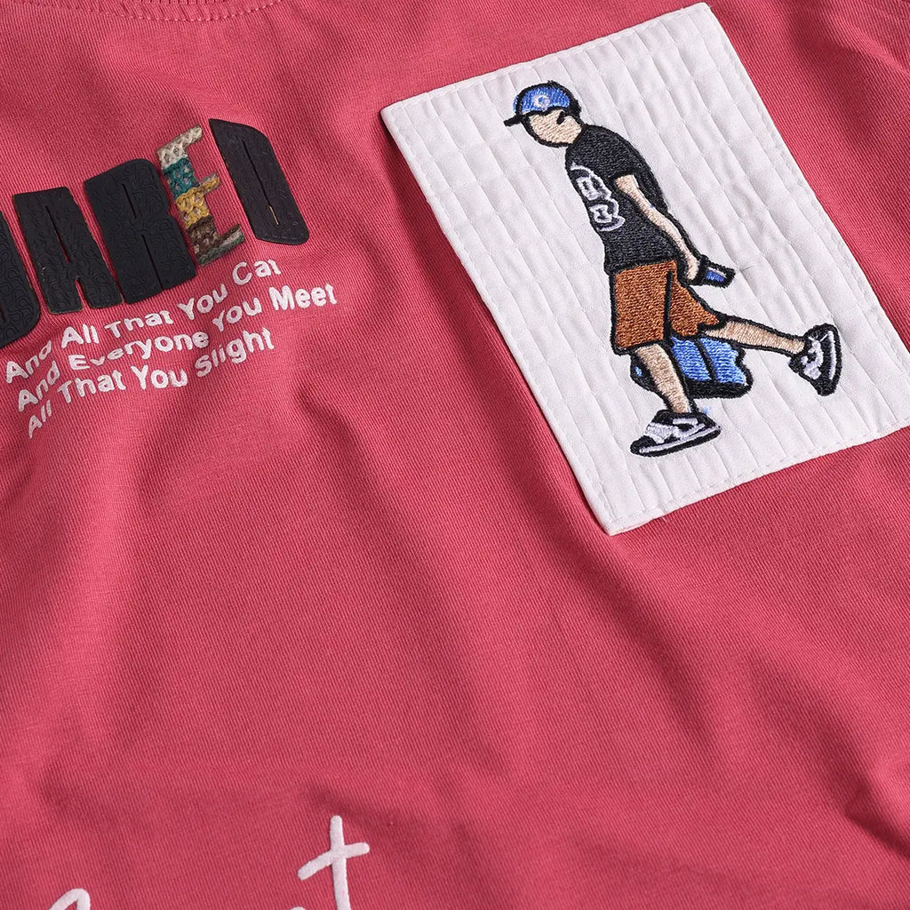 Boys Red Graphics Short Sleeves T-Shirt With Shorts Set Sets