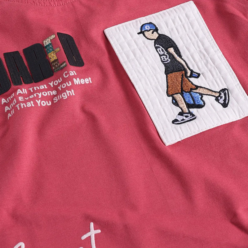Boys Red Graphics Short Sleeves T-Shirt With Shorts Set Sets