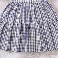 Girls Blue Checked Sleeveless Tiered Dress Casual Dresses
