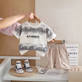 Boys Grey Typographic Print T-Shirt With Shorts Sets Sets Grey 1-2 Y