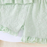 Girls Sea Green Floral Flutter Sleeves Square Neck Top With Shorts Set 2 pc. Sets