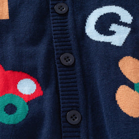 Boys Navy Blue Cardigan With Self Design Alphabet Patterns Sweaters & Cardigans