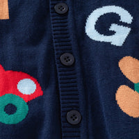 Boys Navy Blue Cardigan With Self Design Alphabet Patterns Sweaters & Cardigans