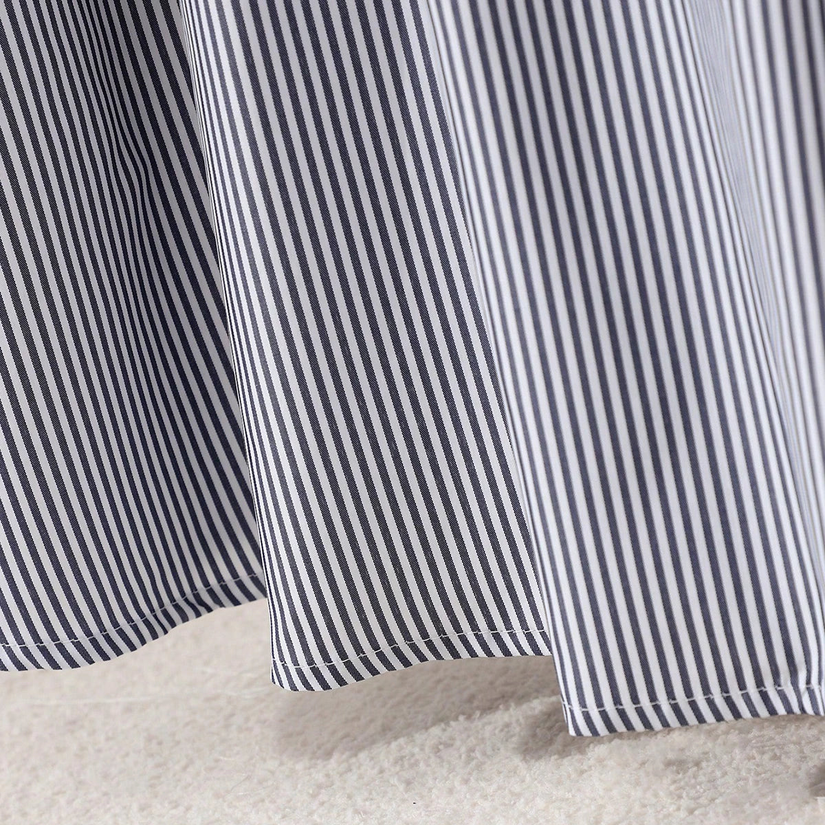 Girls Black Striped Flutter Sleeve Peter Pan Collar Dress Casual Dresses