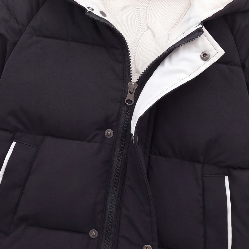 Boys Black Solid Puffer Hooded Down Jacket Coats & Jackets