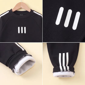 Boys Black Long-Sleeve Crewneck Sweatshirt & Elasticated Pants Sets With White Stripe 2 pc. Sets