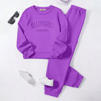 Girls Puple Typography Print Sweatshirt With Pants Set 2 pc. Sets