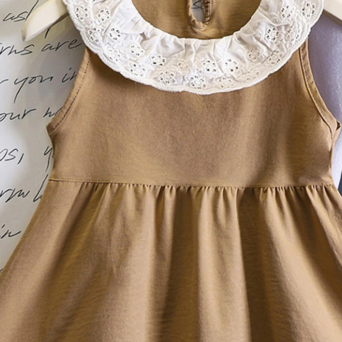 Girls Brown Sleeveless Fit & Flare Dress With Lace Hem Casual Dresses