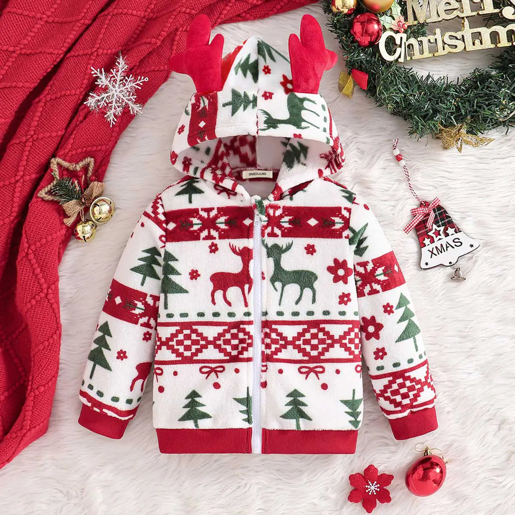 Girls White Self-Design Christmas Theme Patterns Fleece Sweatshirt Sweatshirts & Hoodies White 3-4 Y