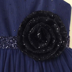 Girls Navy Blue One -Shoulder Fit & Flare Party Dress Party Dresses