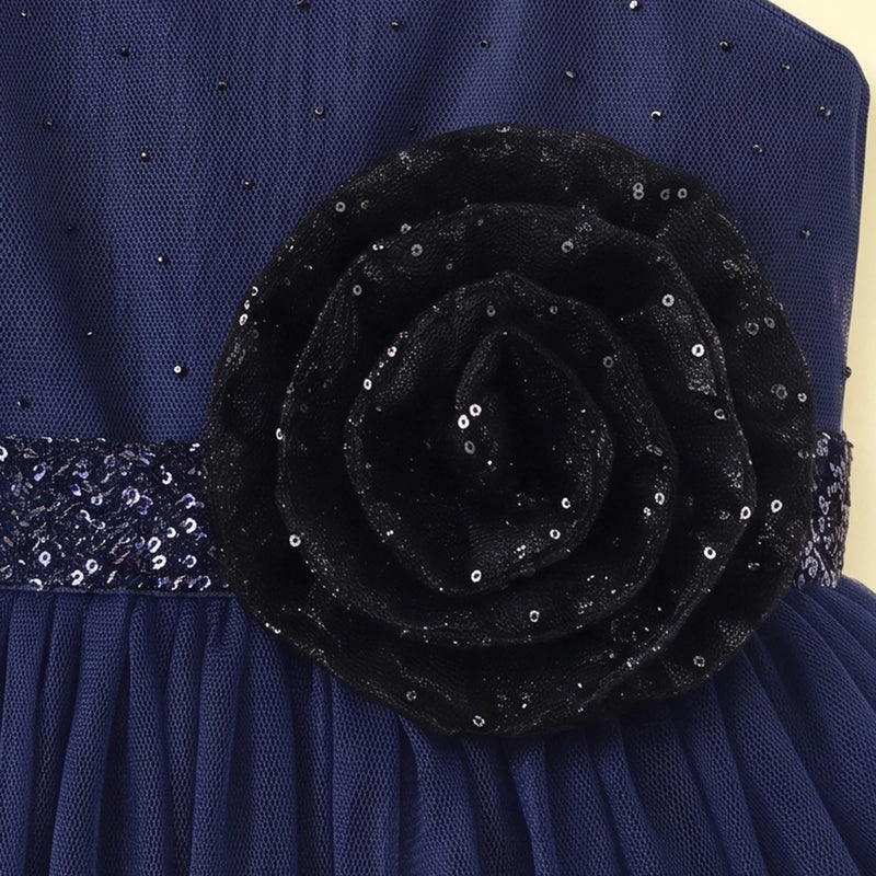 Girls Navy Blue One -Shoulder Fit & Flare Party Dress Party Dresses