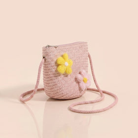 Girls Pink Floral Applique Sling Bag Sling Bags