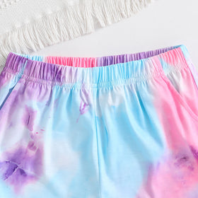 Girls Sky Blue Tie & Dye Printed T-Shirt With Shorts Set 2 pc. Sets