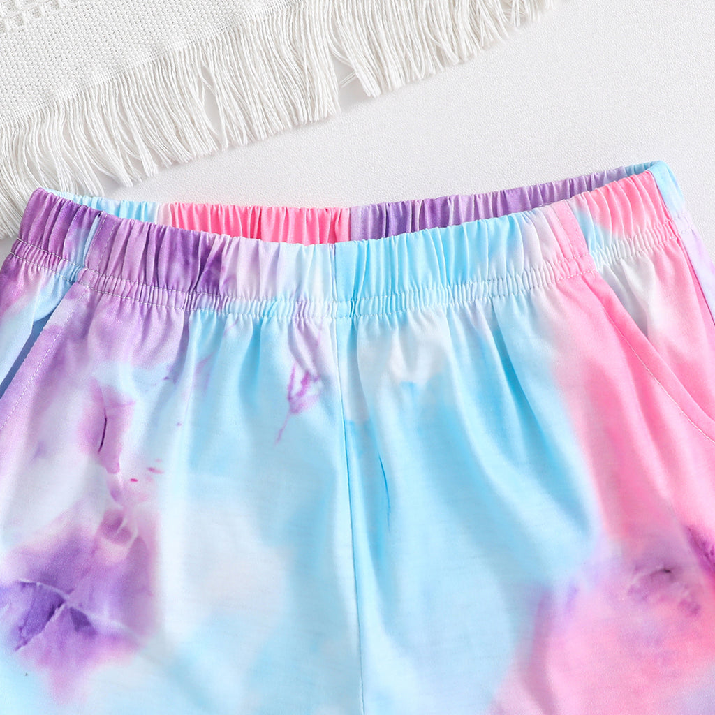 Girls Sky Blue Tie & Dye Printed T-Shirt With Shorts Set 2 pc. Sets