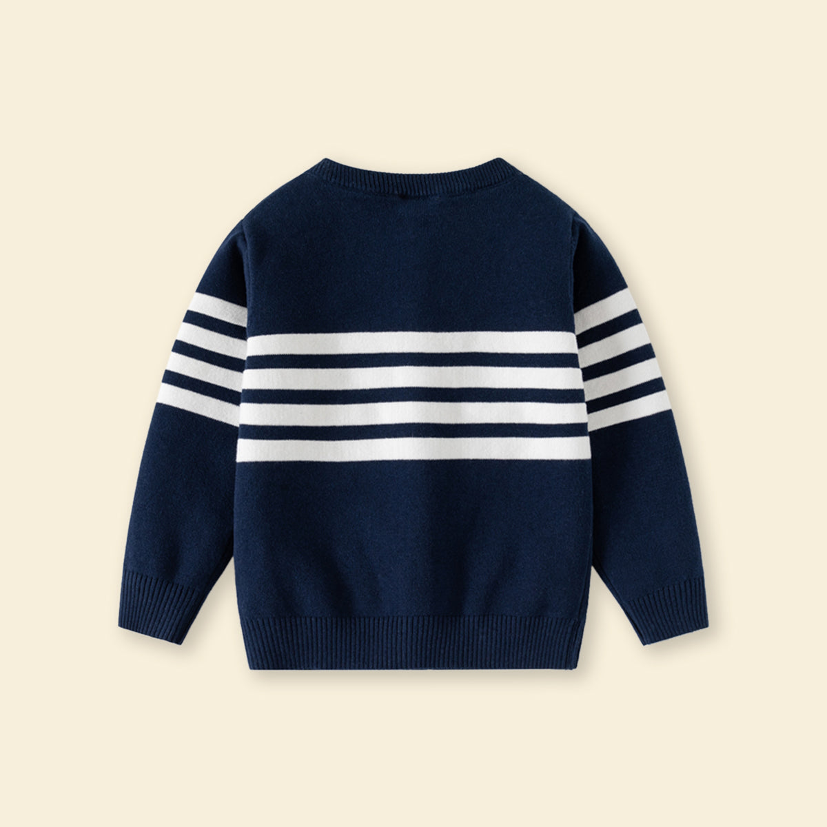 Boys Navy Blue Cardigan With Self-Design Stripe Patterns Sweaters & Cardigans