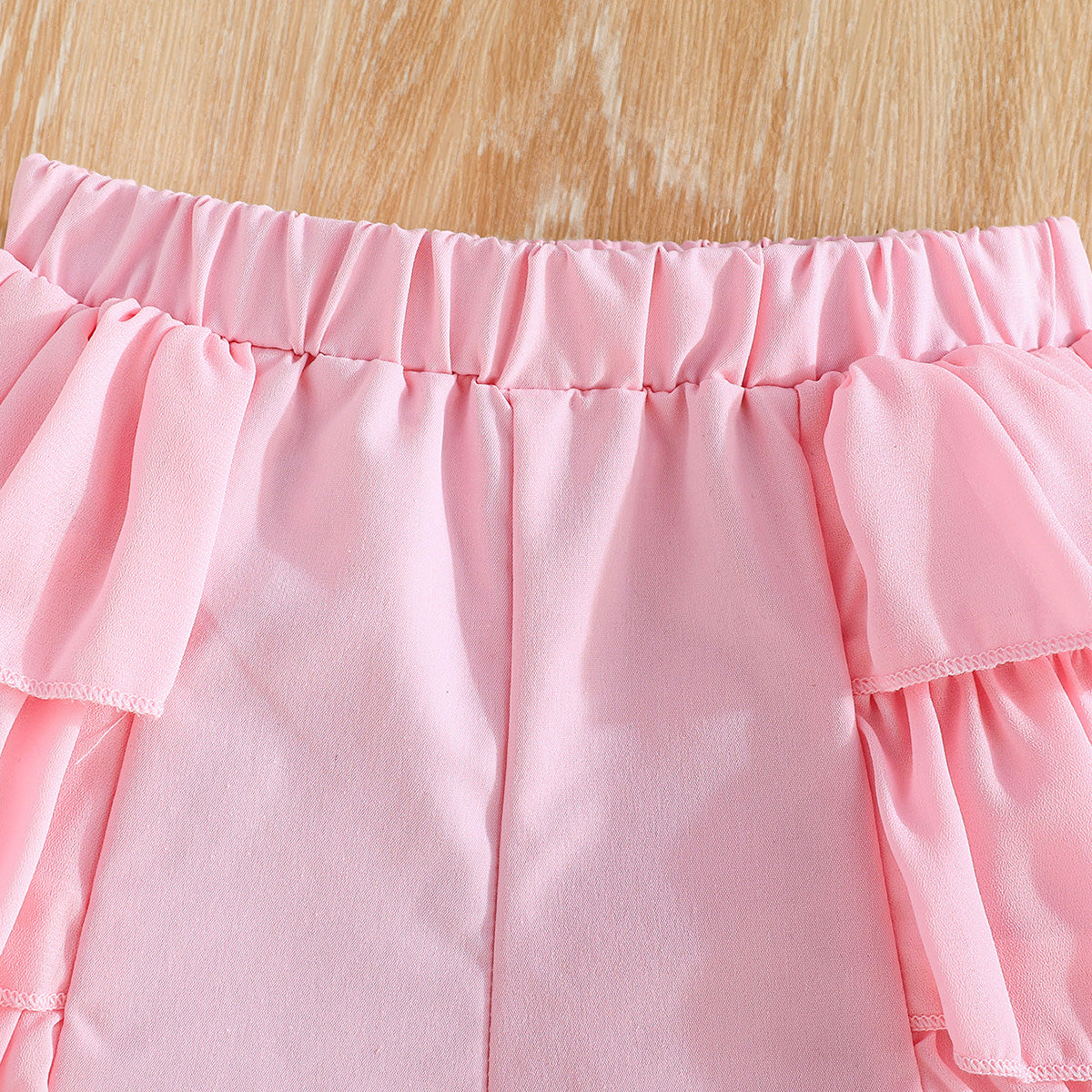 Girls Pink Waistcoat with Spaghetti Top & Tiered Ruffle Shorts Set 3 pc. Sets